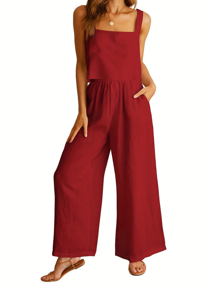 Dame Løs Jumpsuit med bredt skåret ben og praktiske lommer Stilla
