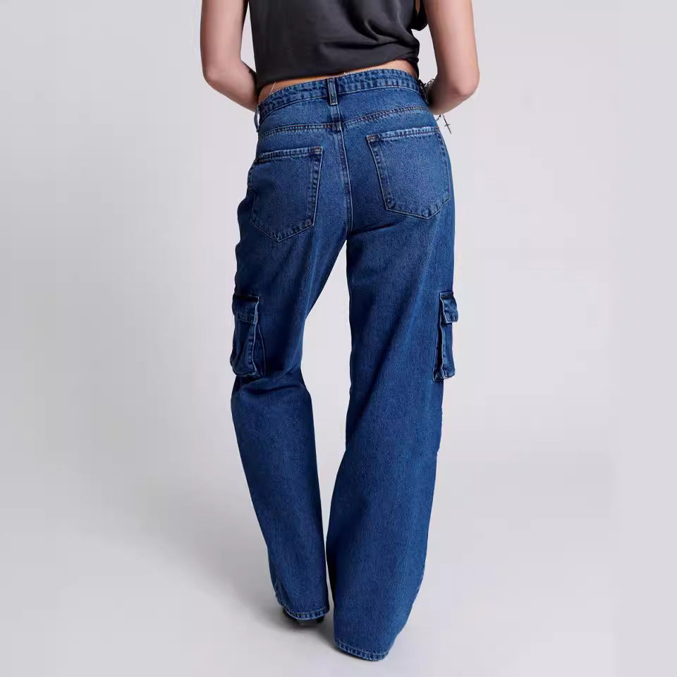 Dame Cargo-Jeans med bred ben og praktiske lommer Stilla