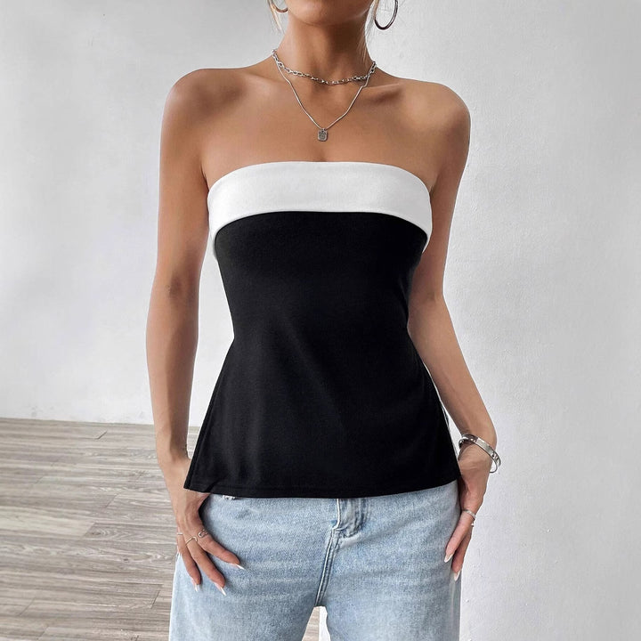 Dame Bandeau-top med elegant farveblokdesign Skovae