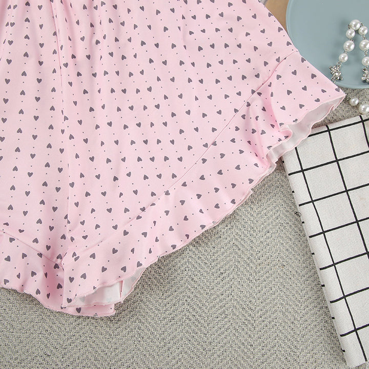 Dame let pyjamasæt med flæse detaljer og elastisk bånd Stilla