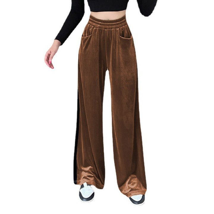 Dame Elegant Wide-Leg-Bukser i Velvet med elastisk Talje Stilla