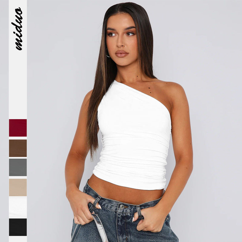 Dame asymmetrisk Crop-Top med spaghetti-stropper og figurformende design Stilla