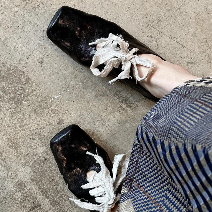 Femme Kvadratåede Snørebånd Læder Sneakers Stilla