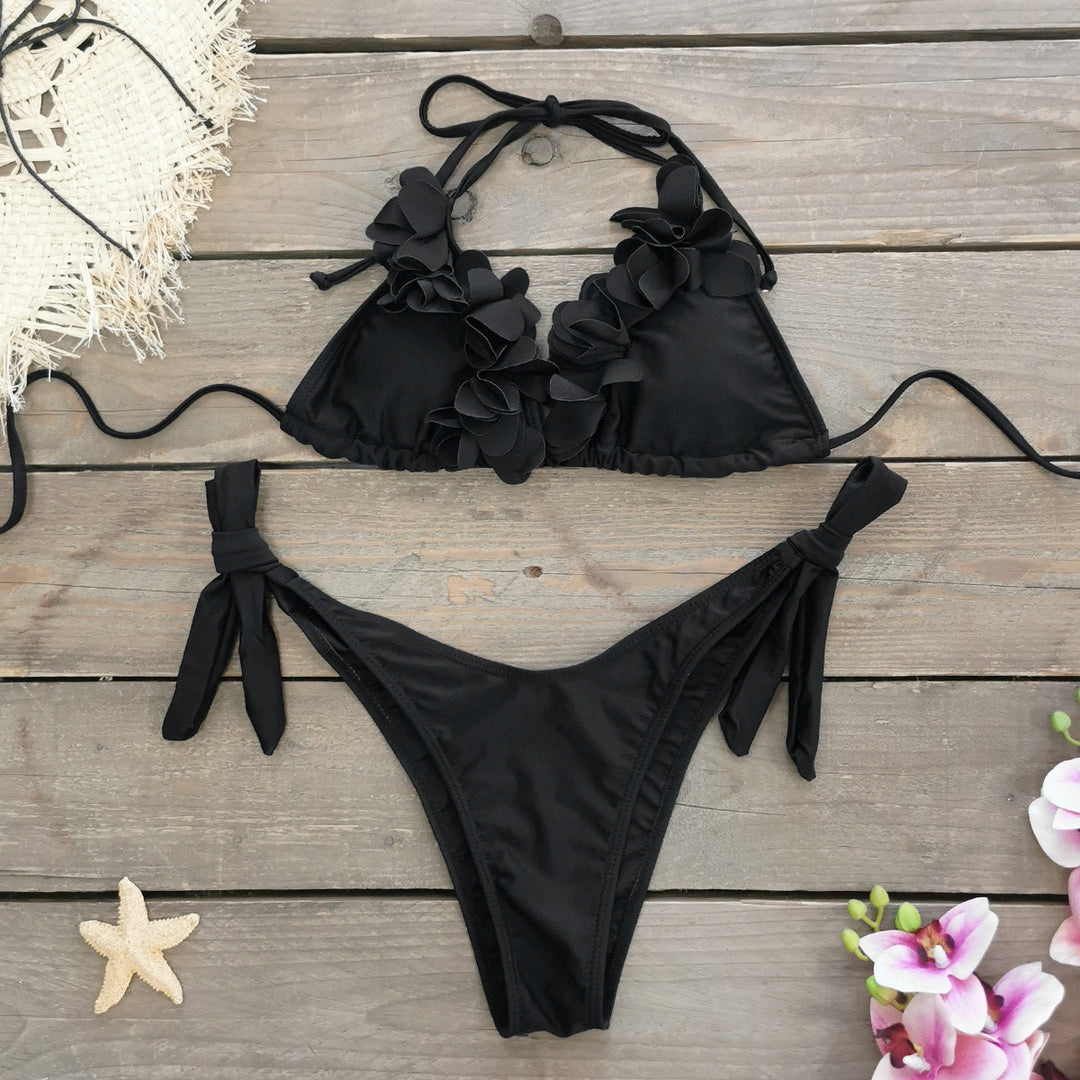 Dame bikini-sæt med blomster-rulletekster og justerbare stropper Stilla