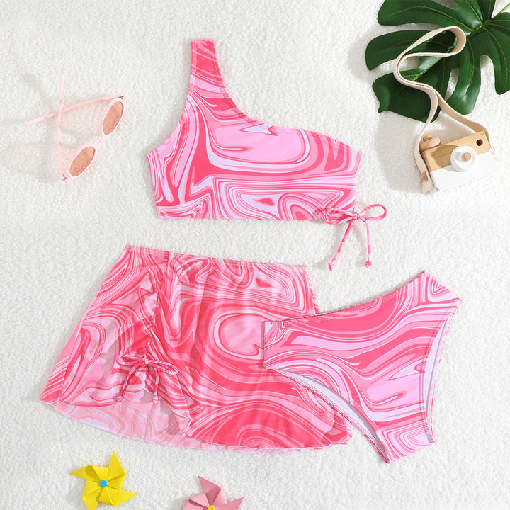 Dame bikini sæt med asymmetrisk top og let flydende nederdel Stilla