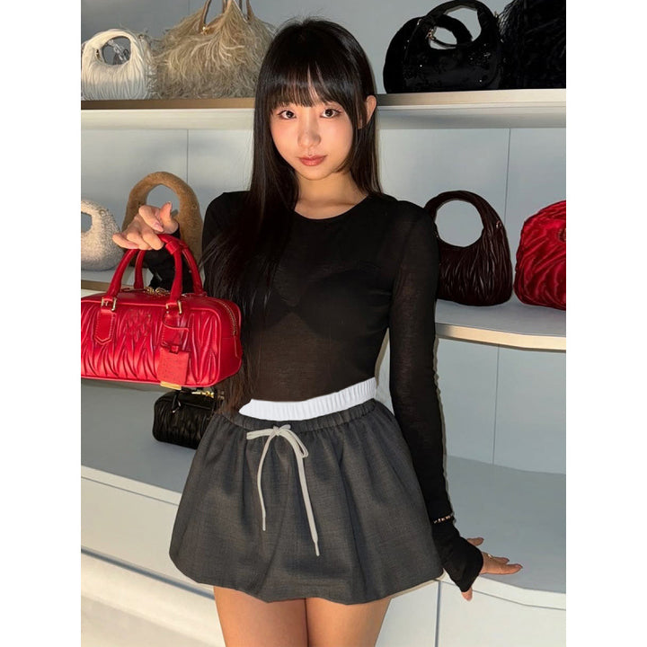 Damen Modischer Minisch skirt mit elastischem Bund und seitlichem Kordelzug Skovae