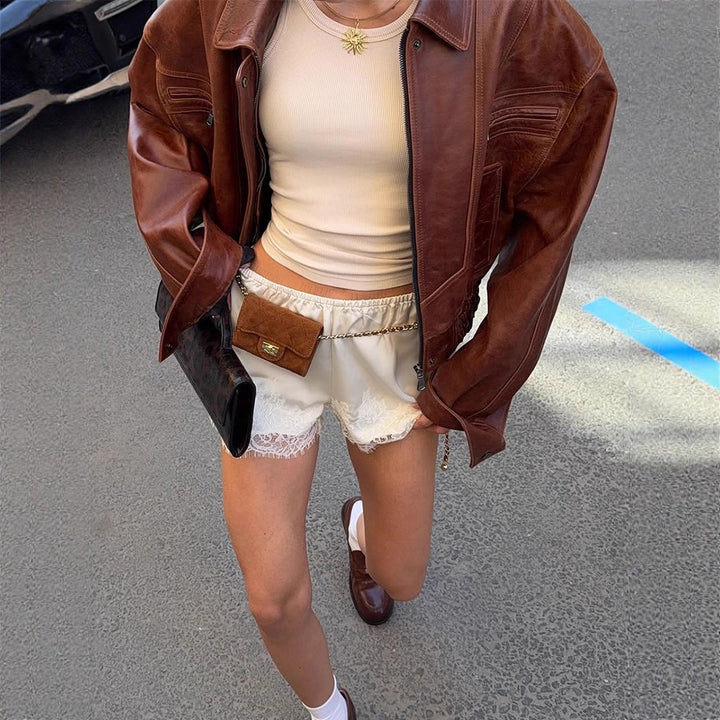 Dame casual kunstlæderjakke i oversized stil Stilla