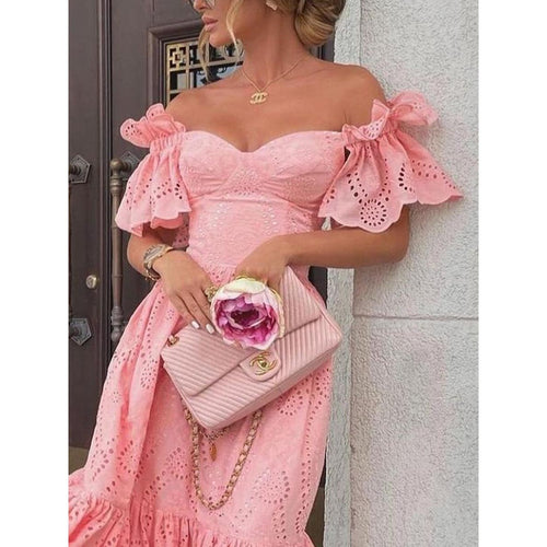 Dame Elegant maxi længde sommerkjole med cut-out-detaljer og flæsedrapering Stilla