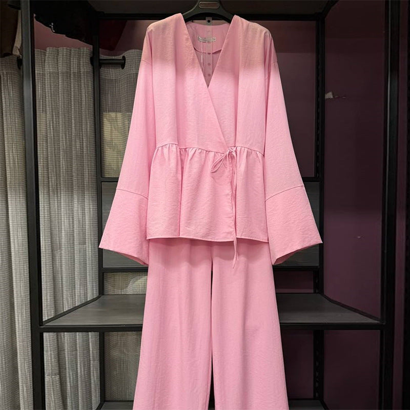 Dame elegant og afslappet lounge-sæt med oversized bluse og flydende bukser Stilla