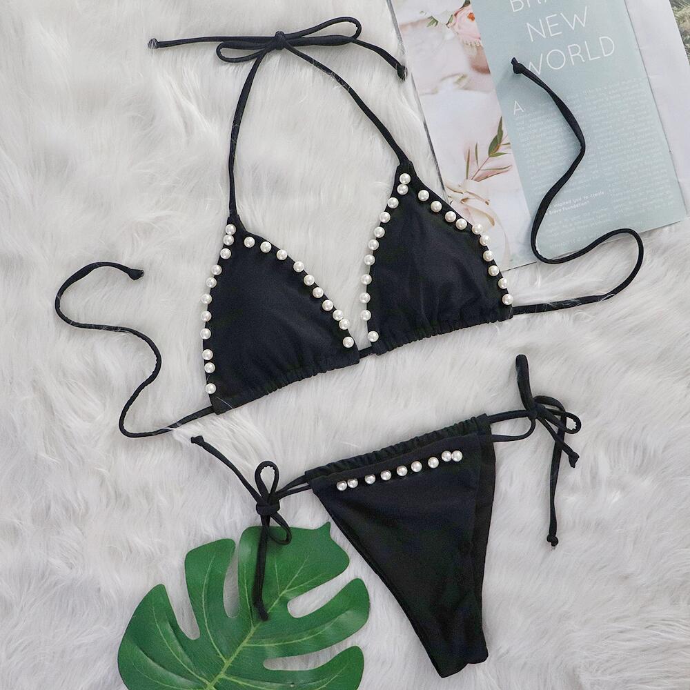 Dame-bikini-sæt med perlebesætning i halterneck-stil Stilla