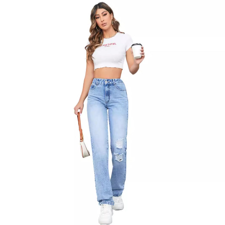 Kvinders høje jeans i en afslappet vintage stil med stilfuld ødelagt effekt Stilla