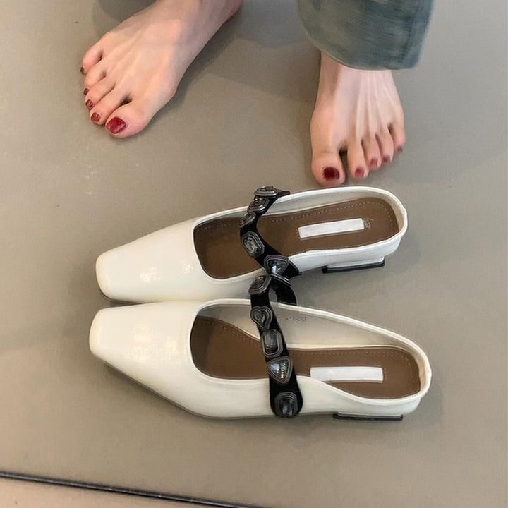 Dame elegant firkantet tå Slingback Mules med dekorativ rem Stilla