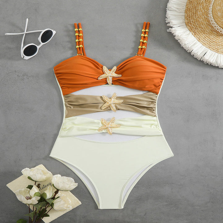 Damer one-piece badetøj med elegant cut-out og fashionable skulderstropper Skovae