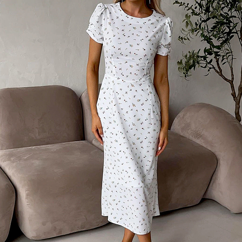 Dame Maxikjole med blomsterprint og puffærmede design Stilla
