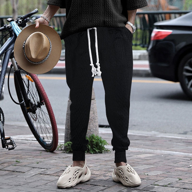 Herrer nan Thermo-fletstrik-Joggingbukser med bred ribbebånd og dekorativ snor Skovae