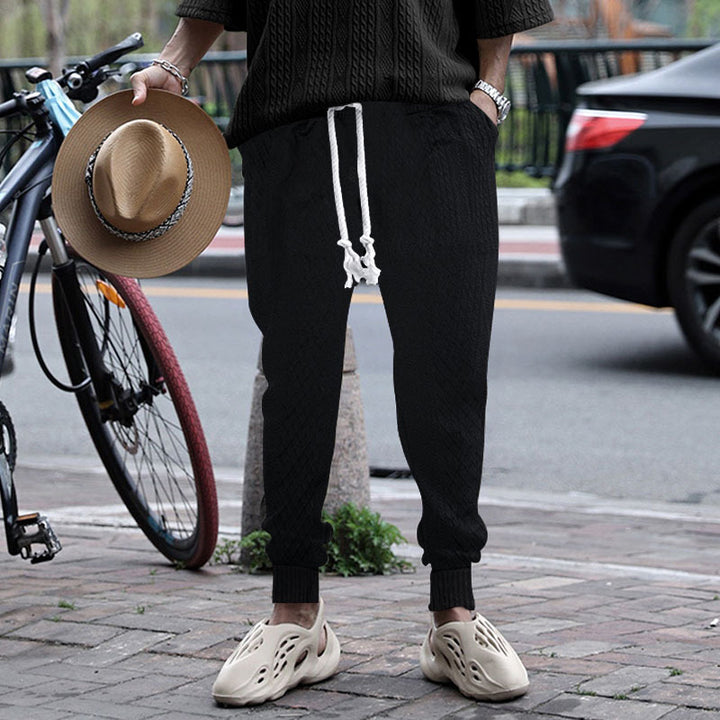 Herrer nan Thermo-fletstrik-Joggingbukser med bred ribbebånd og dekorativ snor Skovae