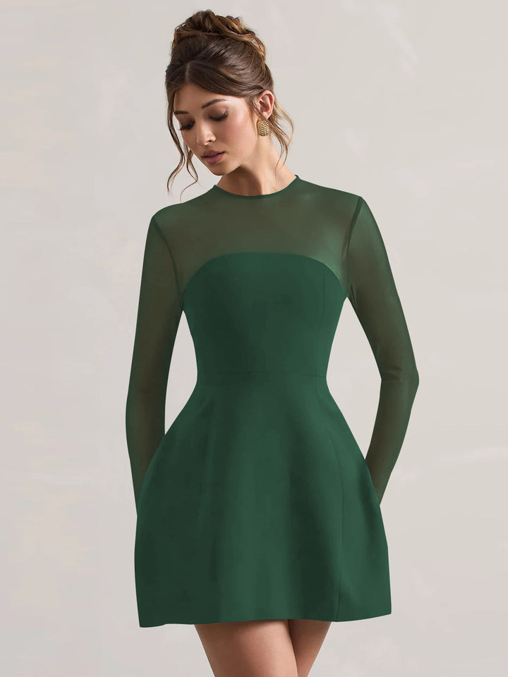 Dame elegant minikjole med gennemsigtige ærmer og kropsnær top Stilla