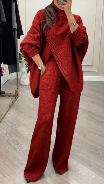 Kvinders Cozy Knit Ensemble med Oversized Sweatshirt og Bred Ben Bukser Stilla