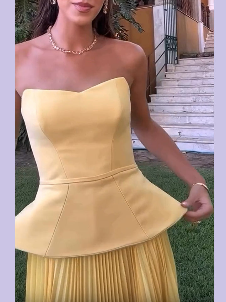 Dame Peplum Maxikjole med Plissé-design Stilla