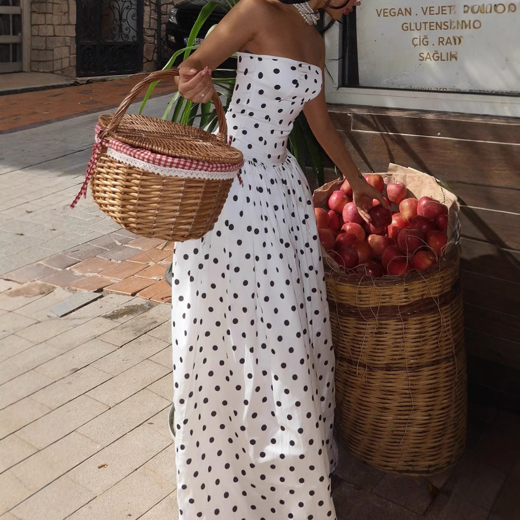 Femme Uden skulder Polka Dot Maxikjole Stilla