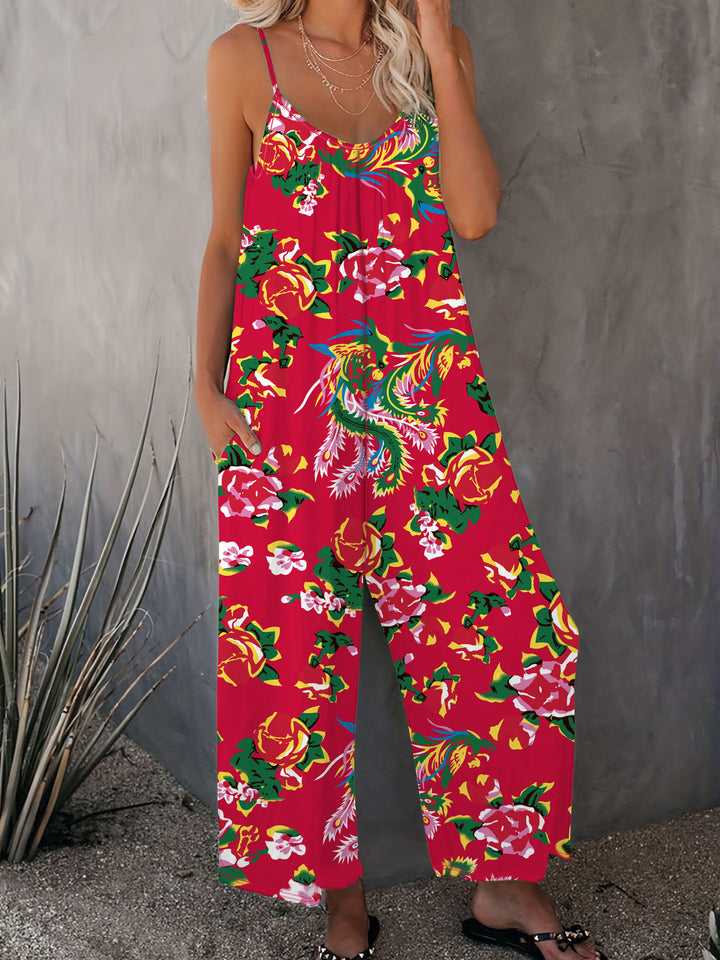Dame Floral Print Bredbenet Jumpsuit Stilla