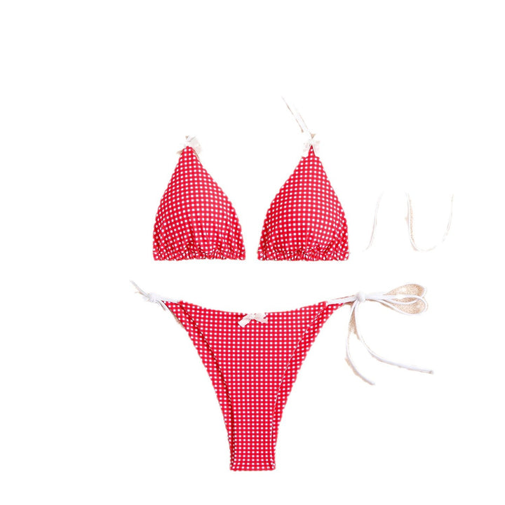 Dame Gingham Tryk Justerbart Trekant Bikini Sæt Stilla