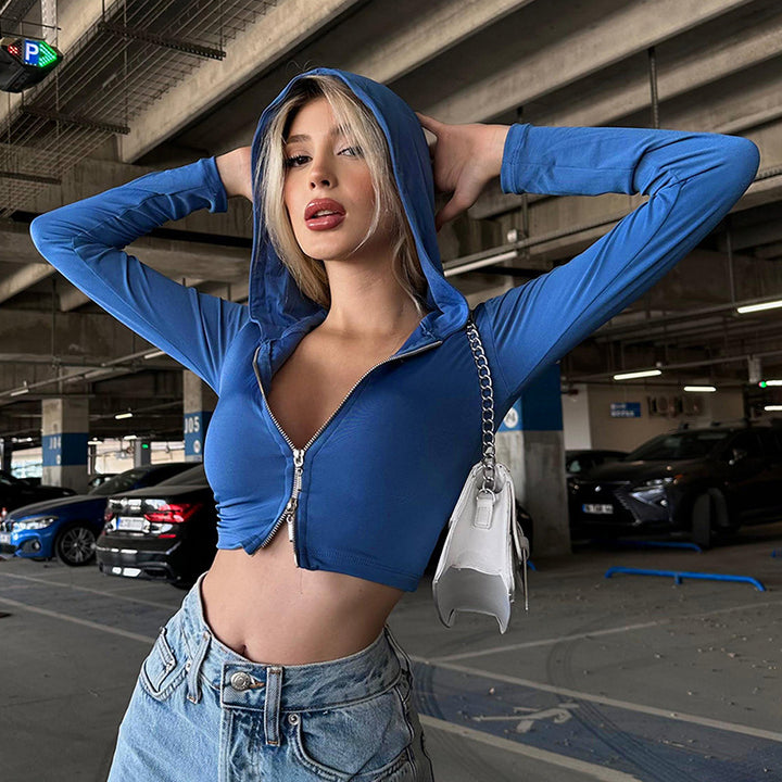 Femme Cropped Zip-Up Hoodie med lange ærmer Stilla