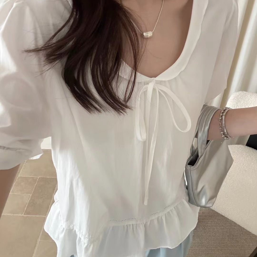 Femme Rynket kant Bindekravebluse Stilla