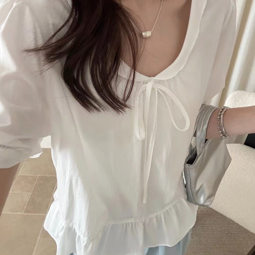 Femme Rynket kant Bindekravebluse Stilla