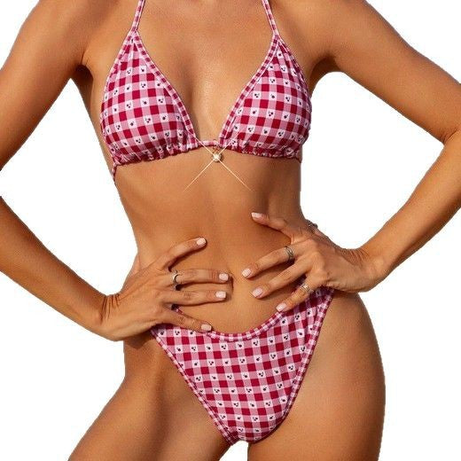 Dame Triangel-Bikini-Sæt med klassisk ternet mønster og elegant glimmer-element Stilla