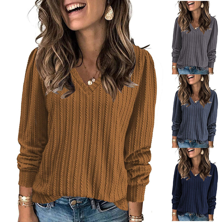 Dame ribstrikket pullover med V-hals og afslappet pasform Stilla