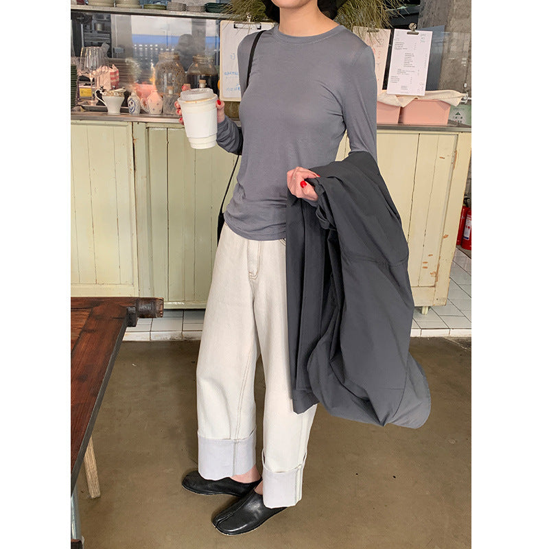 Dame casual bootcut jeans med høj talje og fashionable revnedetaljer Stilla