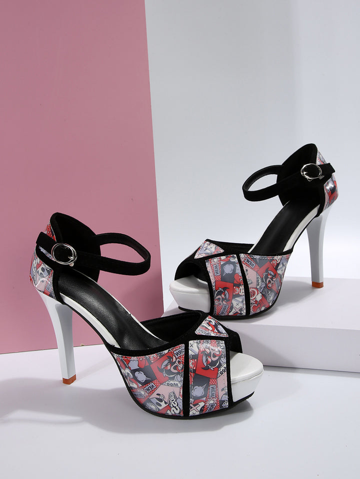Dame Peeptoe Sandaler med glamourøst glimmer-design og elegant blokhælhæl Stilla