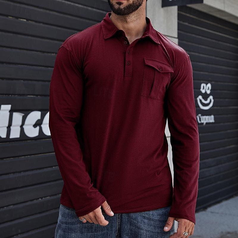 Herre Langærmet Poloshirt med praktisk brystlomme og moderne snit Stilla
