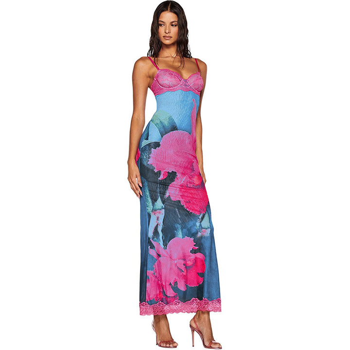 Dame Satin Nachte Chemise med delikat blonde dekoration Skovae