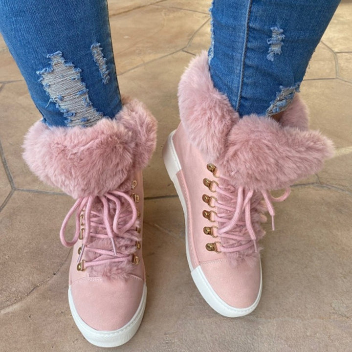 Dame Sneaker-Boots med hyggelig kunstpelskrave og trendy snørredetaljer Stilla