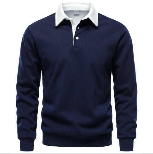 Herrer Elegant Langærmet Polo Pullover med kvalitetskrave og struktureret overflade Stilla