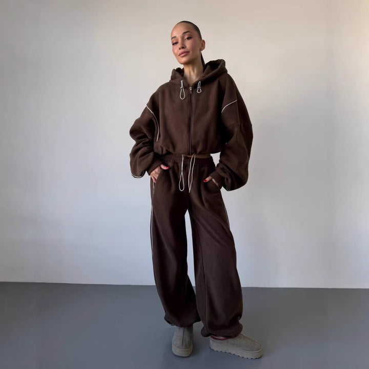 Kvinder Fleece Hoodie og løse Joggingbukser Sæt Skovae