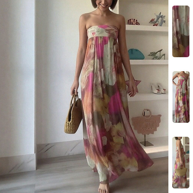 Kvinders Lange Strandkjole med Off-Shoulder Design og Blomster Mønster Stilla