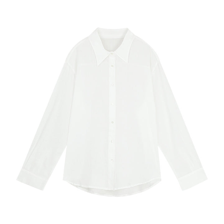 Dame elegant bluse med fin vævstruktur og klassiske knapdetaljer Stilla