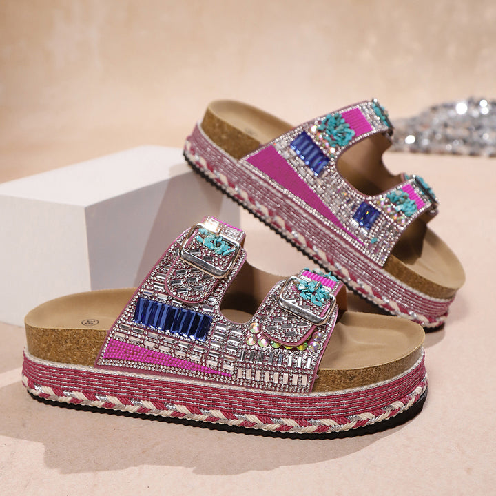 Dame Mode Tå-separerende sandaler med glitrende applikationer og komfortabelt fodseng Stilla
