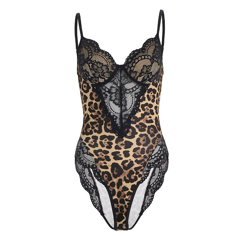 Dame-spids-bodysuit med dyremønster og sexy cut-outs Skovae