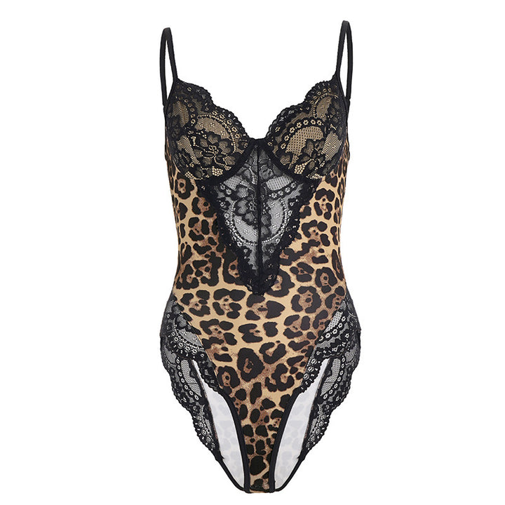 Dame-spids-bodysuit med dyremønster og sexy cut-outs Skovae