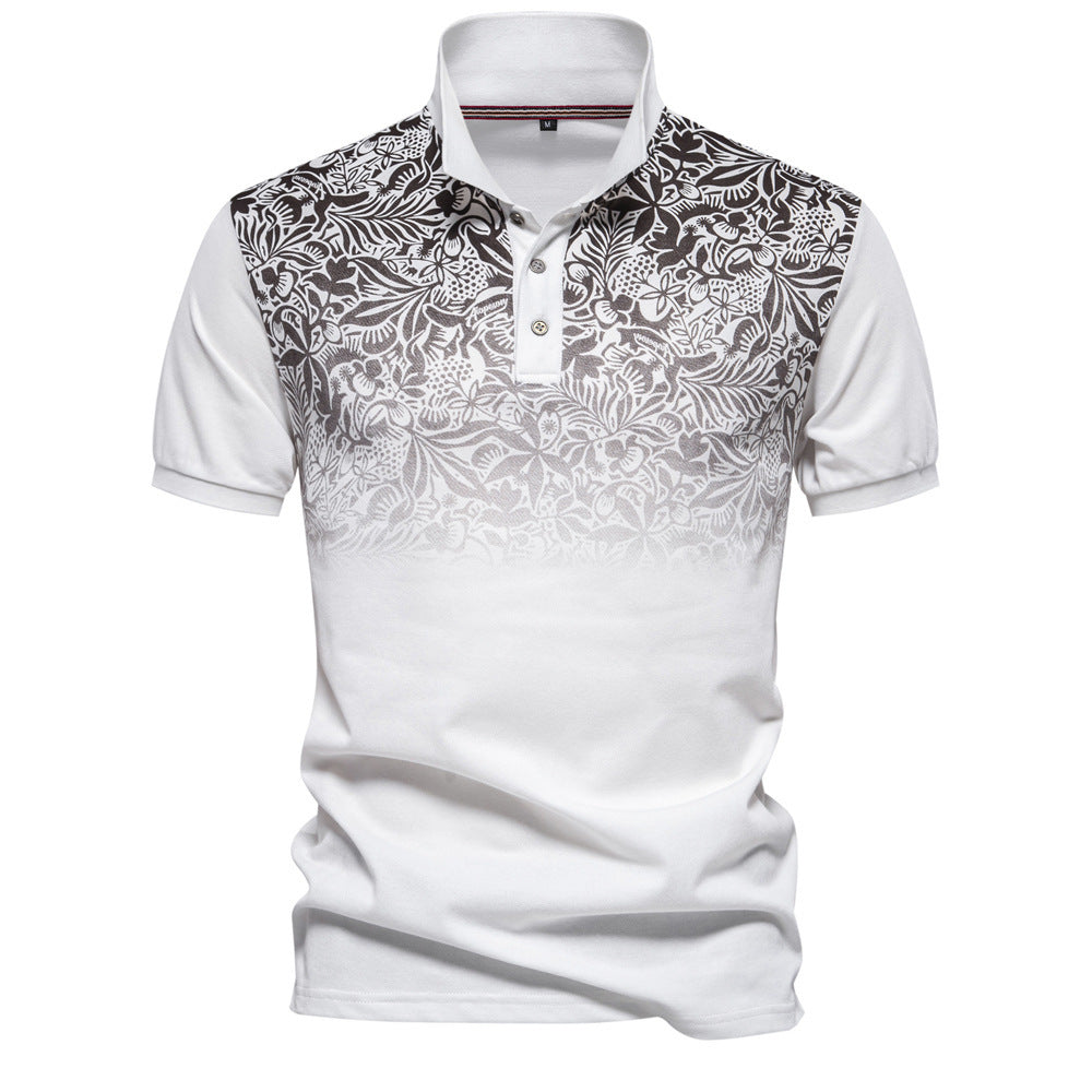 Herren nan polo shirt med floralsk gradient mønster, kentkrave og diskret knaplukning Skovae