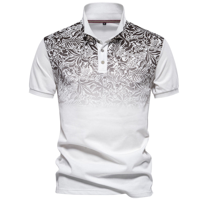Herren nan polo shirt med floralsk gradient mønster, kentkrave og diskret knaplukning Skovae