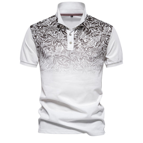 Herren nan polo shirt med floralsk gradient mønster, kentkrave og diskret knaplukning Skovae