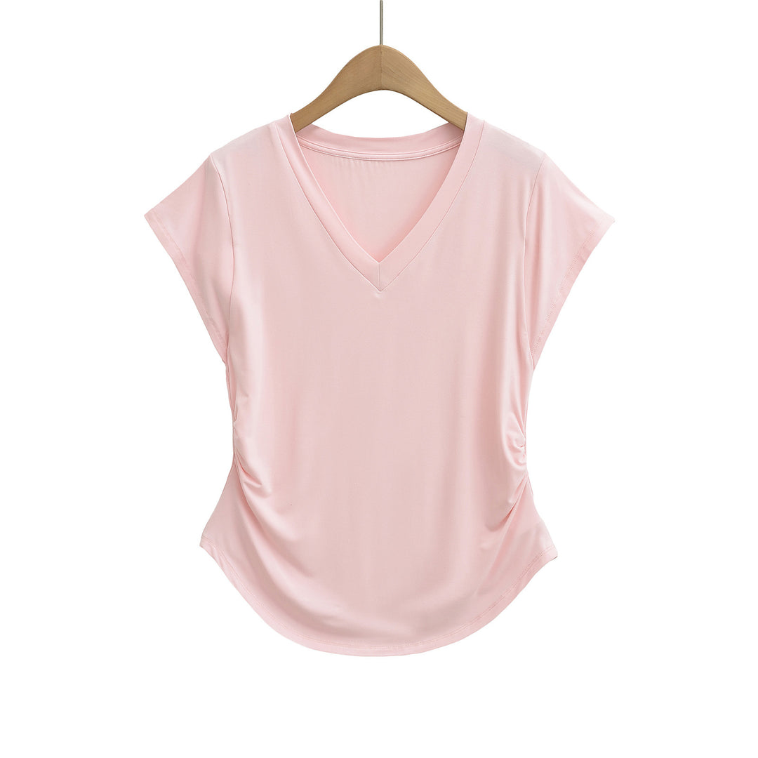Dame V-hals T-shirt med afslappede detaljer og figurspillende snit Stilla