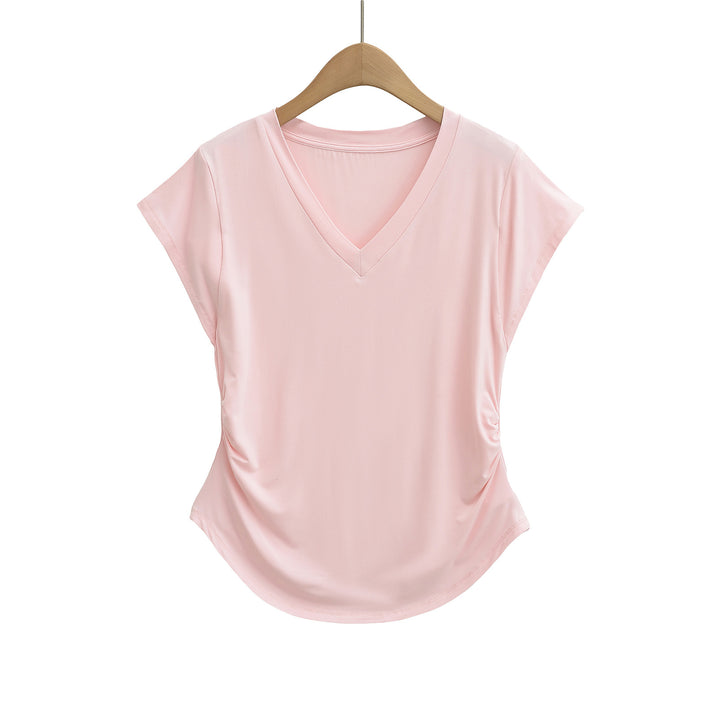 Dame V-hals T-shirt med afslappede detaljer og figurspillende snit Stilla