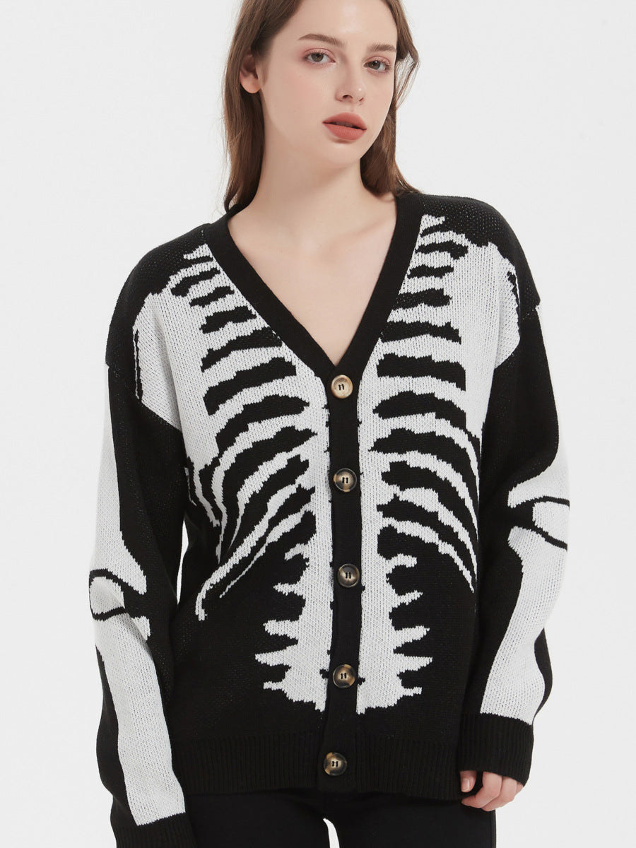 Femme Grafik Skelet Cardigan Stilla