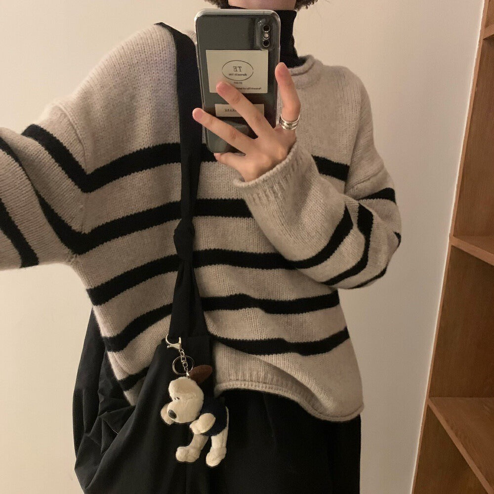 Femme Stribet Strikpullover med Relaxed Fit Stilla